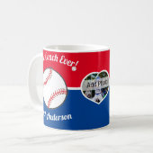 Baseball Best Coach je Foto Name Rot Blau Kaffeetasse (Vorderseite Links)