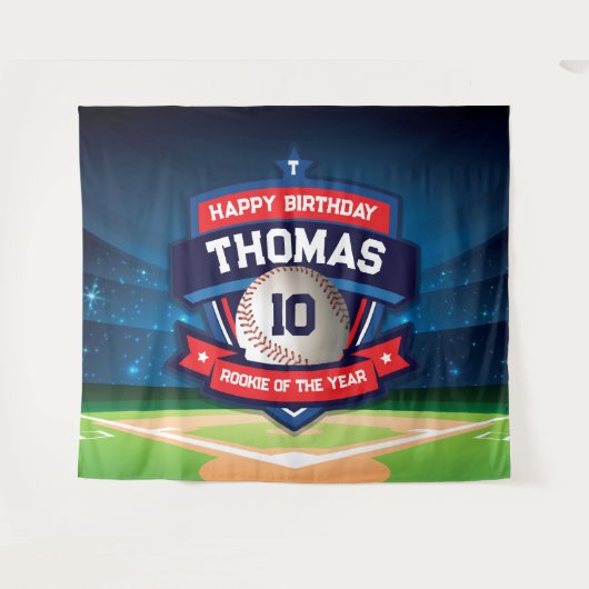 Baseball Birthday banner backdrop  Wandteppich (Vorderseite (Horizontal))