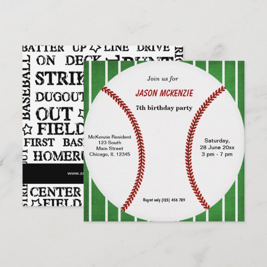 Baseball Birthday Einladung (Vorne/Hinten)