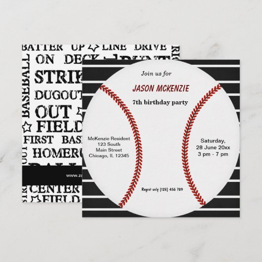 Baseball Birthday Einladung (Vorne/Hinten)