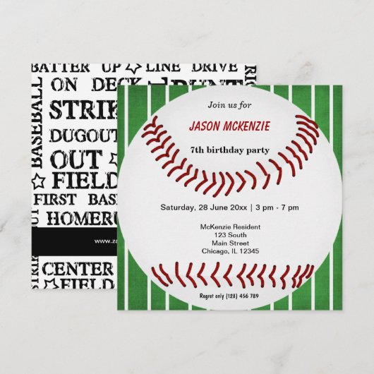 Baseball Birthday Einladung (Vorne/Hinten)