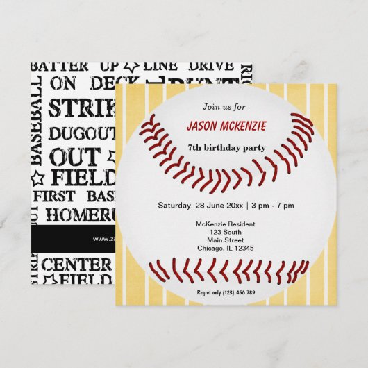 Baseball Birthday Einladung (Vorne/Hinten)