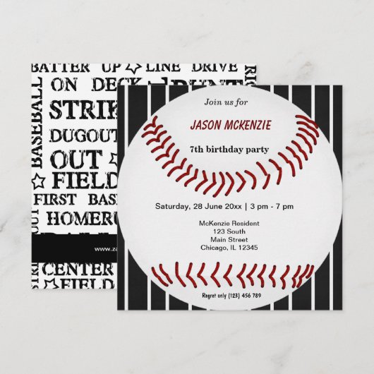 Baseball Birthday Einladung (Vorne/Hinten)