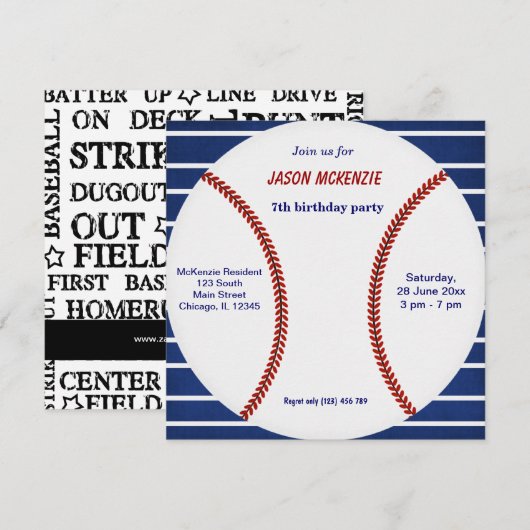 Baseball Birthday Einladung (Vorne/Hinten)