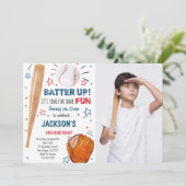 Baseball Birthday Foto Einladung (Stehend Vorderseite)
