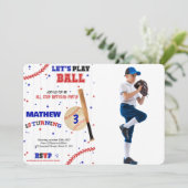 Baseball Birthday Foto Einladung (Stehend Vorderseite)