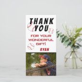 Baseball Birthday Foto Kids Dankeskarte (Stehend Vorderseite)