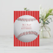 Baseball Birthday Invites (rote Streifen) Einladung (Stehend Vorderseite)