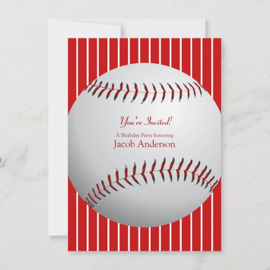 Baseball Birthday Invites (rote Streifen) Einladung (Vorderseite)