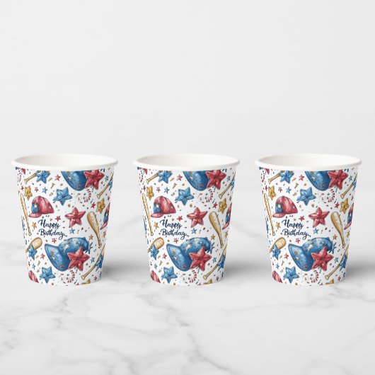 Baseball Birthday Paper Cups Tableware Party Boy Pappbecher (Multi)