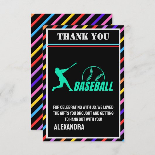 Baseball Birthday Party, Baseball Girl Player Dankeskarte (Vorne/Hinten)