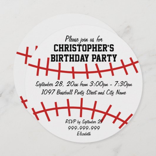 Baseball-Birthday-Party Einladung (Vorne/Hinten)