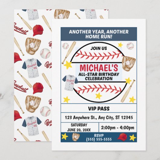 Baseball Birthday Party Invitation Einladung (Vorne/Hinten)