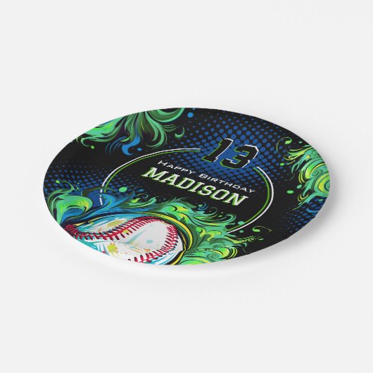 Baseball-Birthday-Party Pappteller (Schrägansicht)