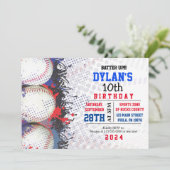 Baseball Birthday Red White & Blue Einladung (Stehend Vorderseite)