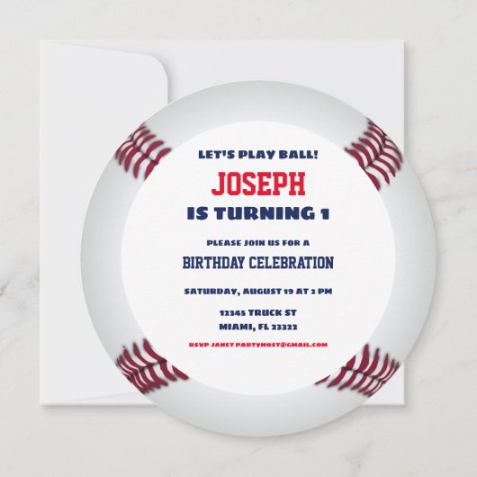 Baseball Birthday Round Einladung (Rückseite)