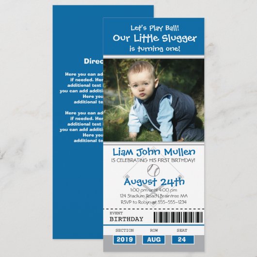 Baseball Birthday Ticket Einladung (Vorne/Hinten)