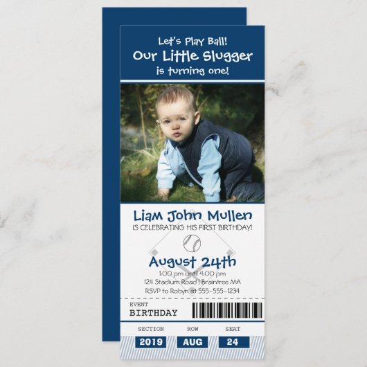 Baseball Birthday Ticket Einladung (Vorne/Hinten)
