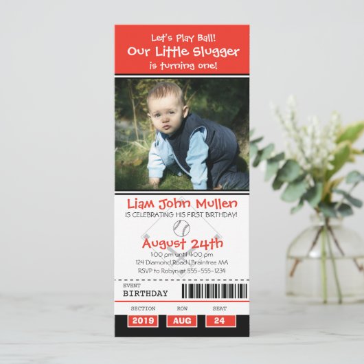 Baseball Birthday Ticket Einladung (Stehend Vorderseite)