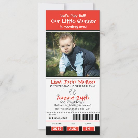 Baseball Birthday Ticket Einladung (Vorderseite)