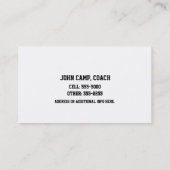 Baseball Black & Orange Coach Sports Business Card Visitenkarte (Rückseite)