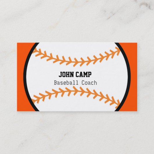 Baseball Black & Orange Coach Sports Business Card Visitenkarte (Vorderseite)