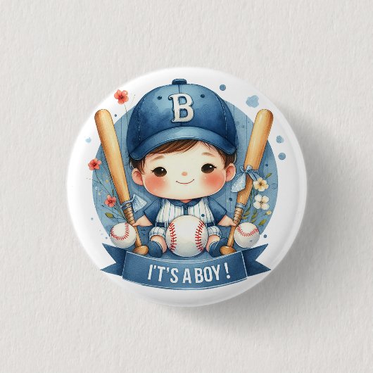 Baseball Bliss Baby Boy Ankündigung Kinderdusche Button (Vorderseite)