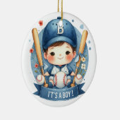 Baseball Bliss Baby Boy Ankündigung Kinderdusche Keramik Ornament (Rechts)