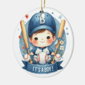 Baseball Bliss Baby Boy Ankündigung Kinderdusche Keramik Ornament (Links)