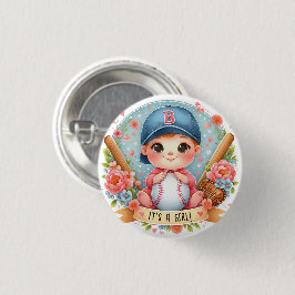 Baseball Bliss Baby Girl Ankündigung Floral Baby Button