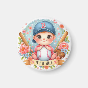 Baseball Bliss Baby Girl Ankündigung Floral Baby Magnet