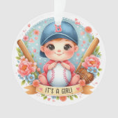 Baseball Bliss Baby Girl Ankündigung Floral Baby Ornament (Vorderseite)