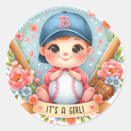 Baseball Bliss Baby Girl Ankündigung Floral Baby Runder Aufkleber