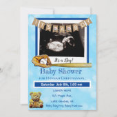Baseball Blue Baby Boy Ultrasound Baby Dusche Einladung (Vorderseite)