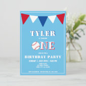 Baseball Blue Birthday Einladung Junge 1. Geburtst (Stehend Vorderseite)