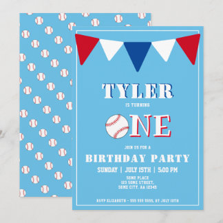 Baseball Blue Birthday Einladung Junge 1. Geburtst