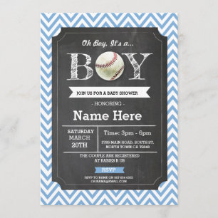 Baseball Blue Boy Baby Dusche Zickzack einladen Einladung