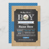 Baseball Blue Boy Baby Showsport Einladung (Vorne/Hinten)
