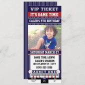 BASEBALL Blue & Maroon TICKET FOTO Einladung (Vorne/Hinten)