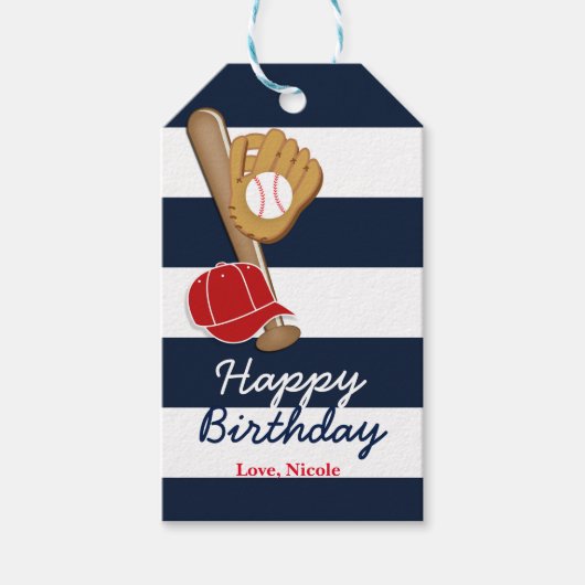 Baseball Blue Striping Geburtstagsparty Geschenkma Geschenkanhänger (Vorderseite)