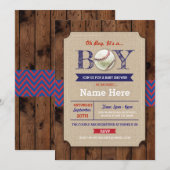 Baseball Blue Wood Boy Baby Showsport Einladung (Vorne/Hinten)