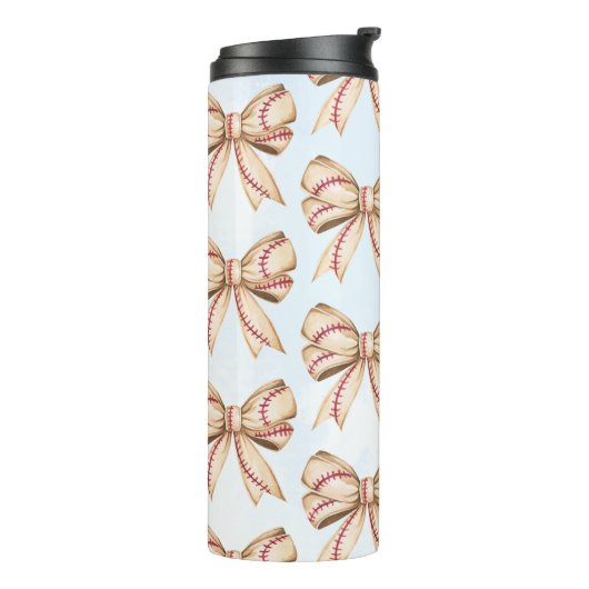 Baseball Bow Tumbler, Coquette Baseball Thema Thermosbecher (Nach links gedreht)