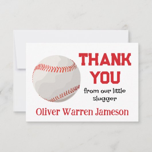 Baseball Boy Baby Dusche Dankeskarte (Vorderseite)