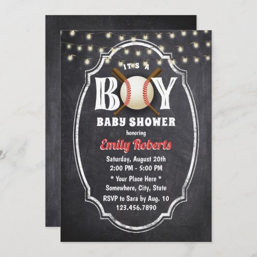 Baseball Boy Baby Dusche Rustikale Halbpension Einladung (Vorne/Hinten)