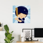 Baseball Boy Batter in Blau und Weiß Poster (Heimbüro)