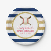Baseball Boy Navy Blue & Gold Stripes Baby Dusche Pappteller (Vorderseite)