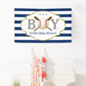 Baseball Boy Navy Blue Stripes Baby Dusche Banner (Insitu)