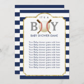 Baseball Boy Navy Blue Stripes Baby Showspiele Einladung (Vorne/Hinten)