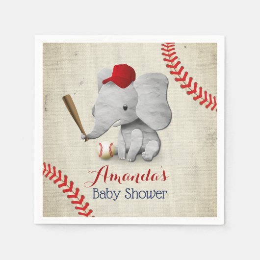 Baseball Boy Niedlich Elephant Baby Dusche Serviette (Vorderseite)