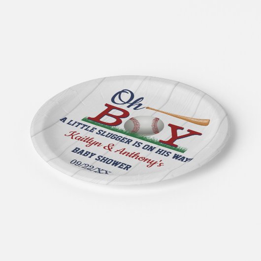 Baseball Boys Babydusche Pappteller (Schrägansicht)